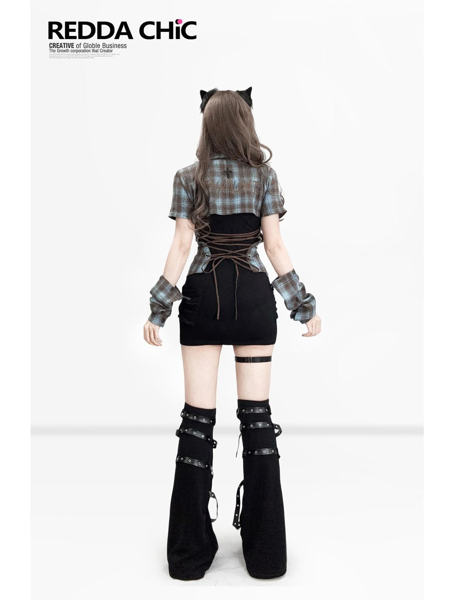 ReddaChic Sexy Two Piece Slim Bodycon Shirt Sleeve Citywalk Mini Slip Mini Dresses