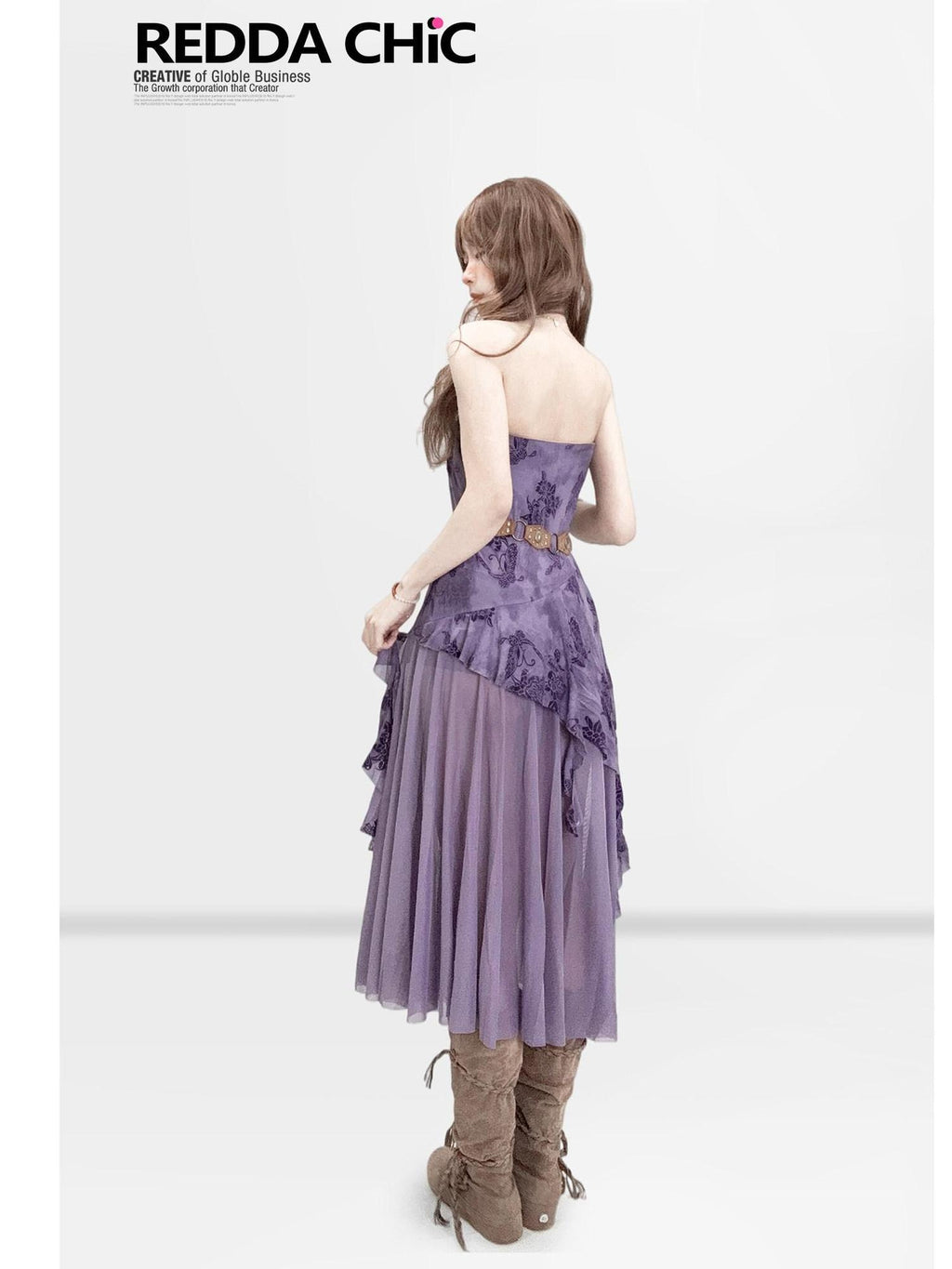 ReddaChic Sheer Mesh Embroidered Retro Slim Women Festival Purple Short Sleeve T-Shirts