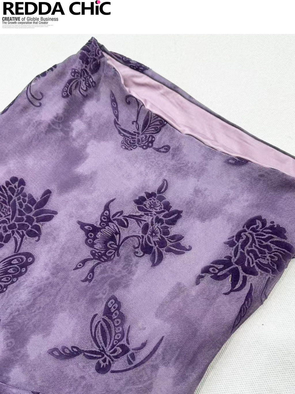 ReddaChic Sheer Mesh Embroidered Retro Slim Women Festival Purple Short Sleeve T-Shirts