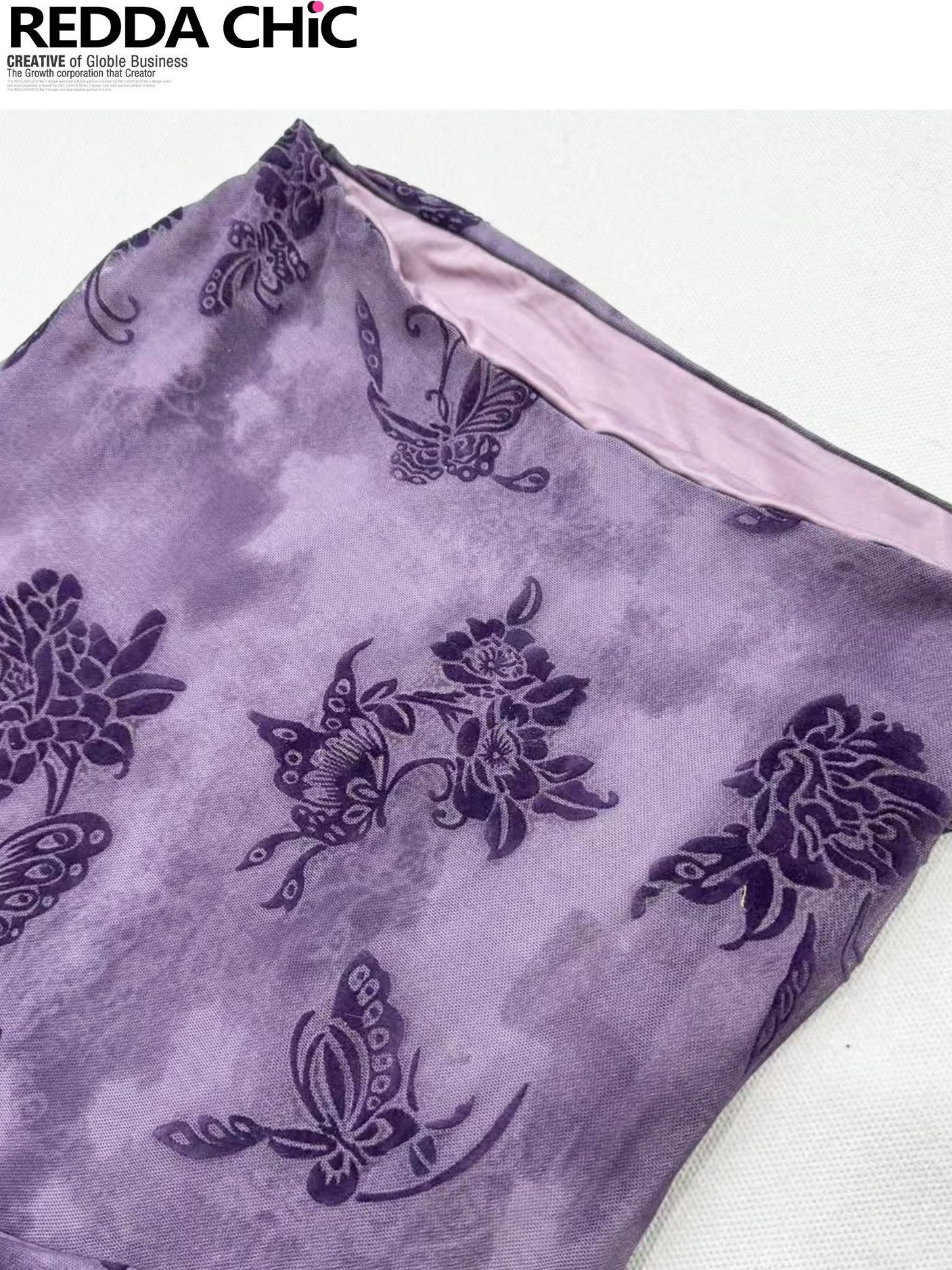 ReddaChic Sheer Mesh Embroidered Retro Slim Women Festival Purple Short Sleeve T-Shirts