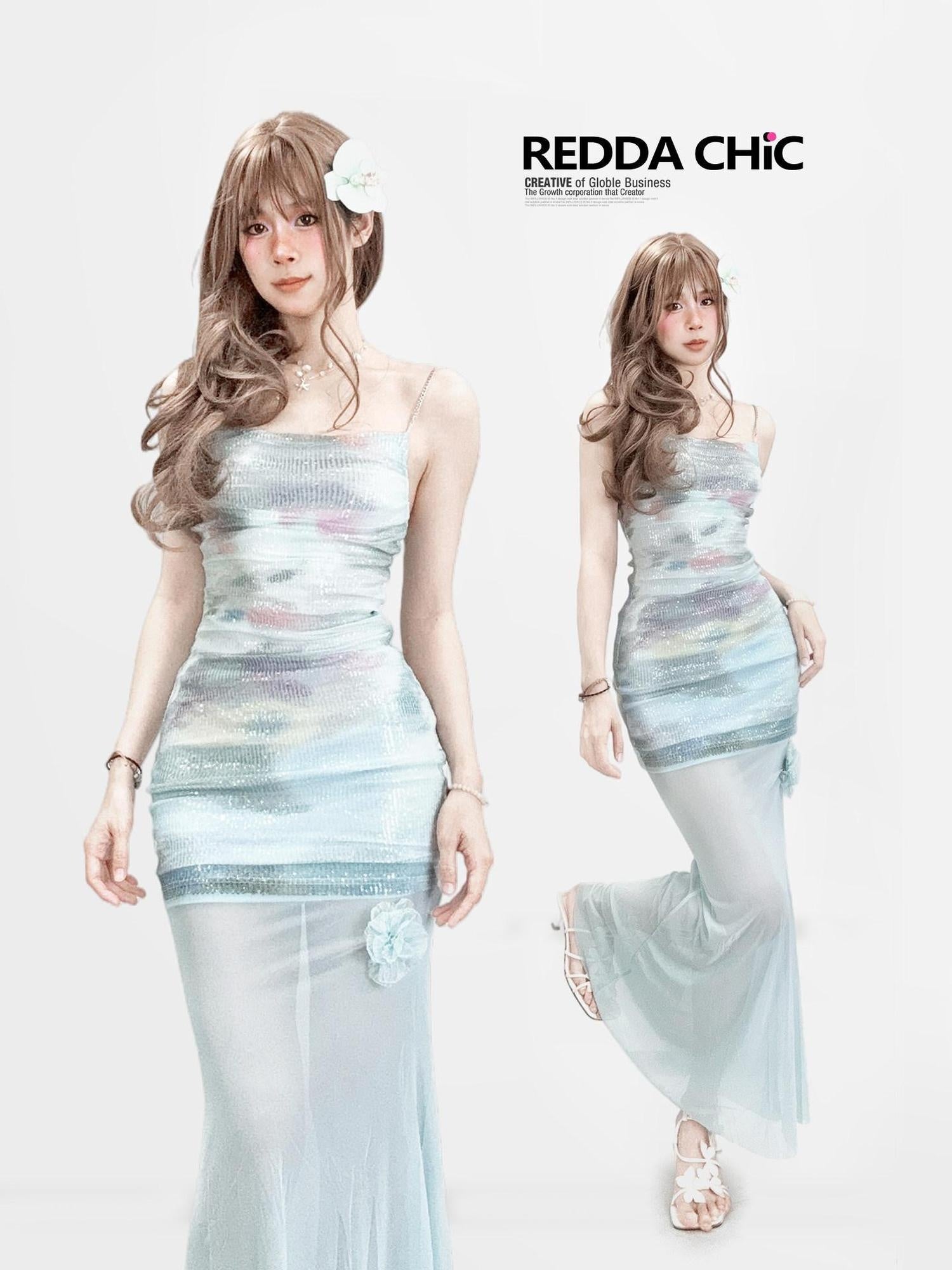 ReddaChic Shimmer Sequin Bodycon Two Piece Vacation Women Beachwear Maxi Skirts