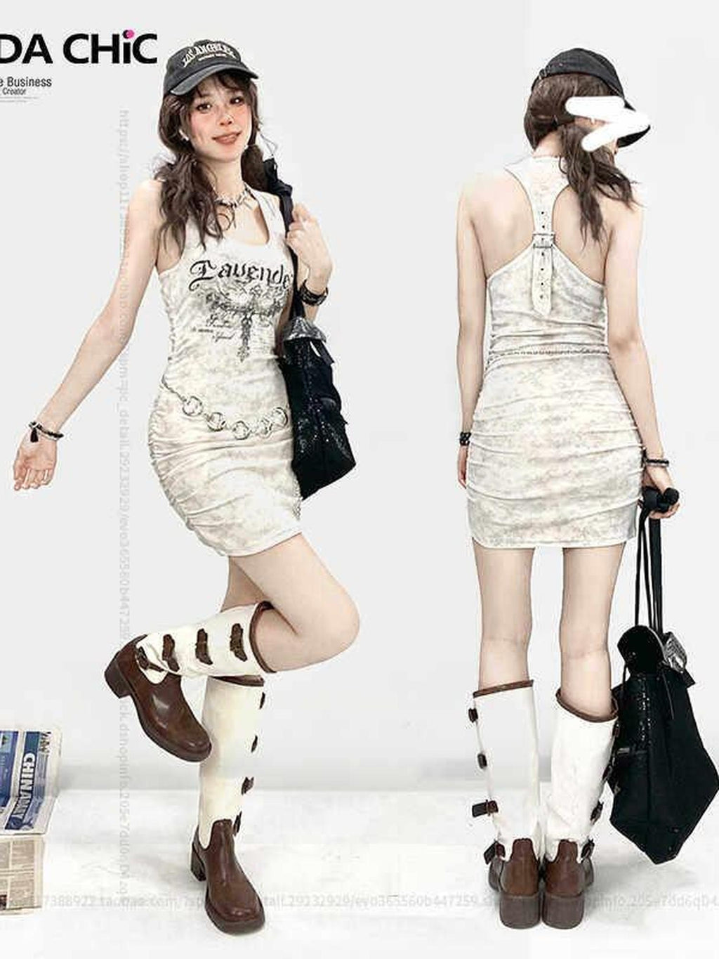 ReddaChic Silver Glossy Waist Chain Sleek Versatile Women Evening Slip Midi Dresses