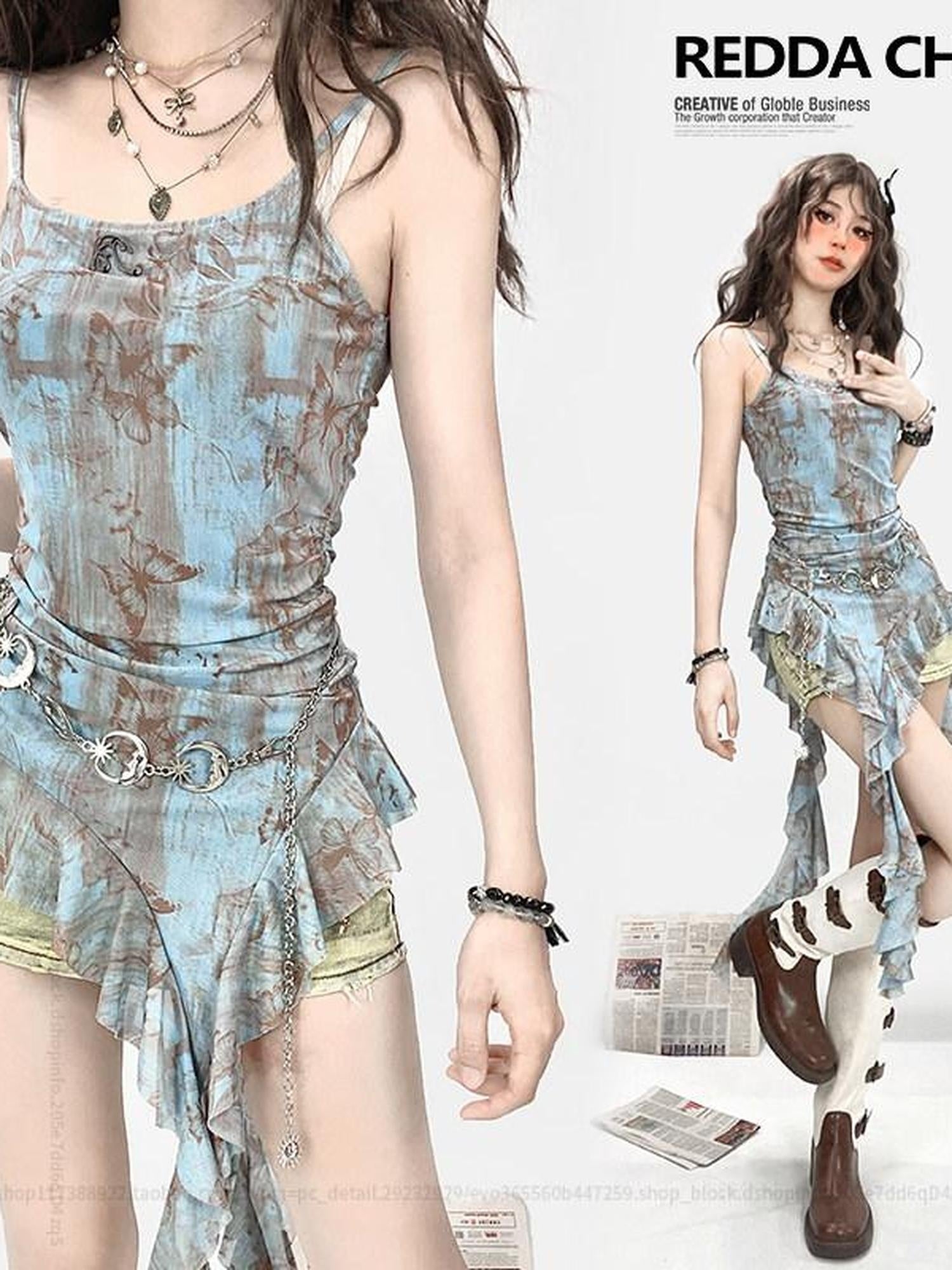 ReddaChic Silver Glossy Waist Chain Sleek Versatile Women Evening Slip Midi Dresses