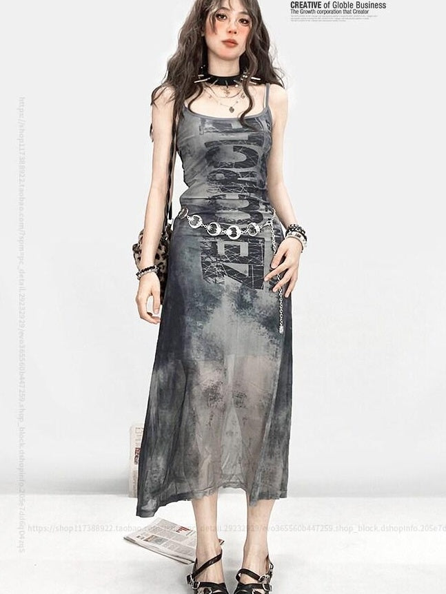 ReddaChic Silver Glossy Waist Chain Sleek Versatile Women Evening Slip Midi Dresses