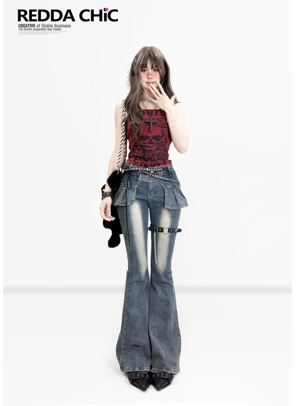 ReddaChic Skull Print Halter Slim Fit Burgundy Short Crop For Women Tube Tops / Bandeaus