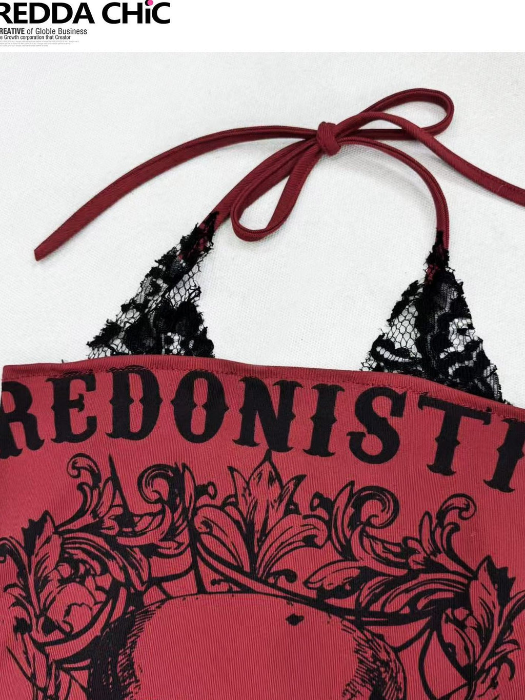 ReddaChic Skull Print Halter Slim Fit Burgundy Short Crop For Women Tube Tops / Bandeaus