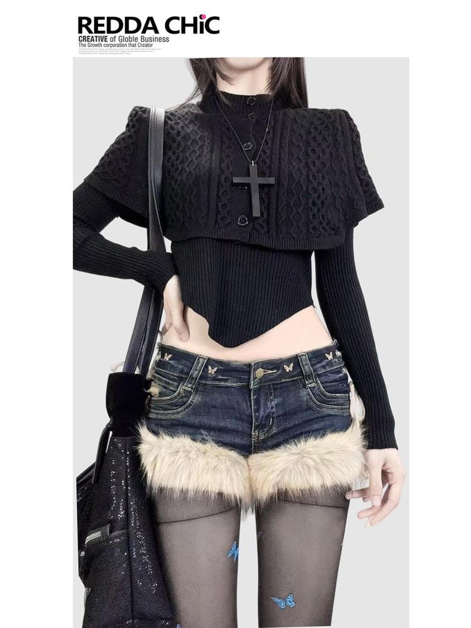 ReddaChic Sleek Slim Fit Knit Gothic Two Piece For Women Fashion Accessories Leg Warmers