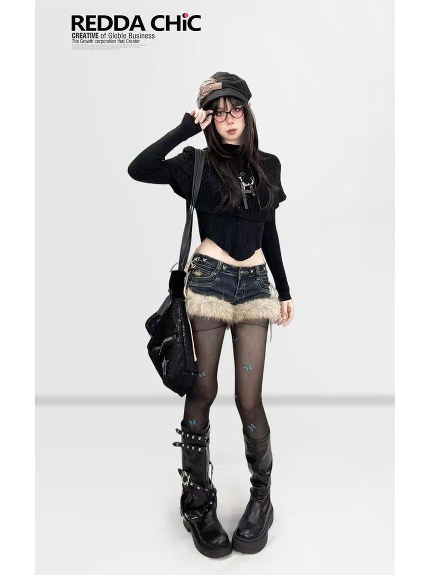 ReddaChic Sleek Slim Fit Knit Gothic Two Piece For Women Fashion Accessories Leg Warmers