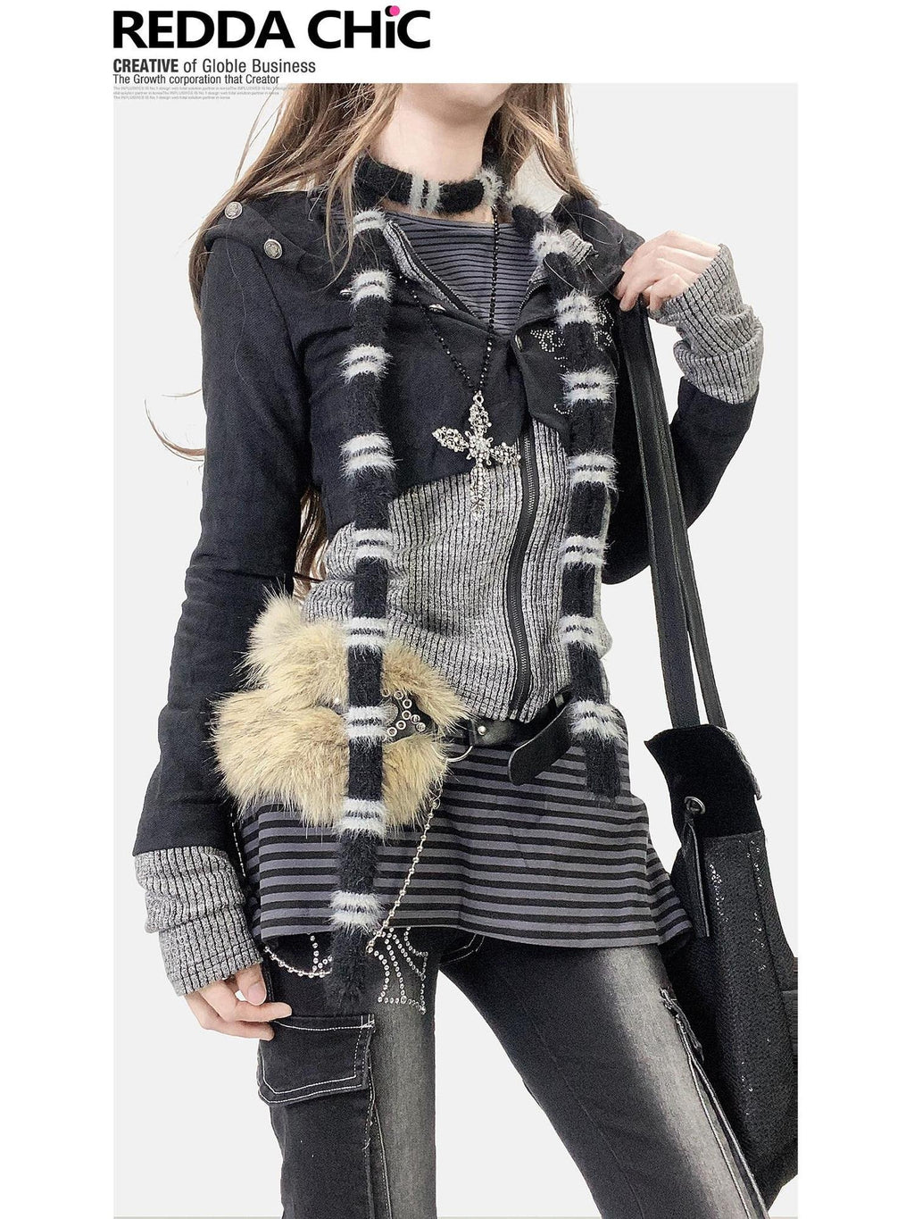 ReddaChic Slim Fit Black Spliced Zipper Casual Women S M L Stretch Tank Tops