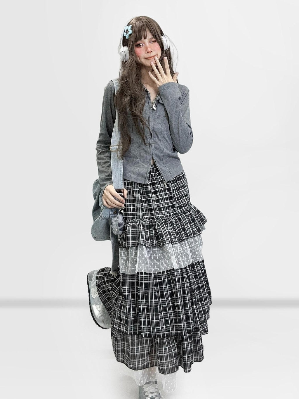 ReddaChic Slim Fit Casual Knit Gray Zip Fly Young Women Street Style Wide-Leg Jeans