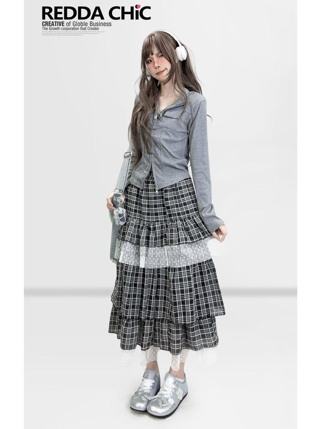 ReddaChic Slim Fit Casual Knit Gray Zip Fly Young Women Street Style Wide-Leg Jeans