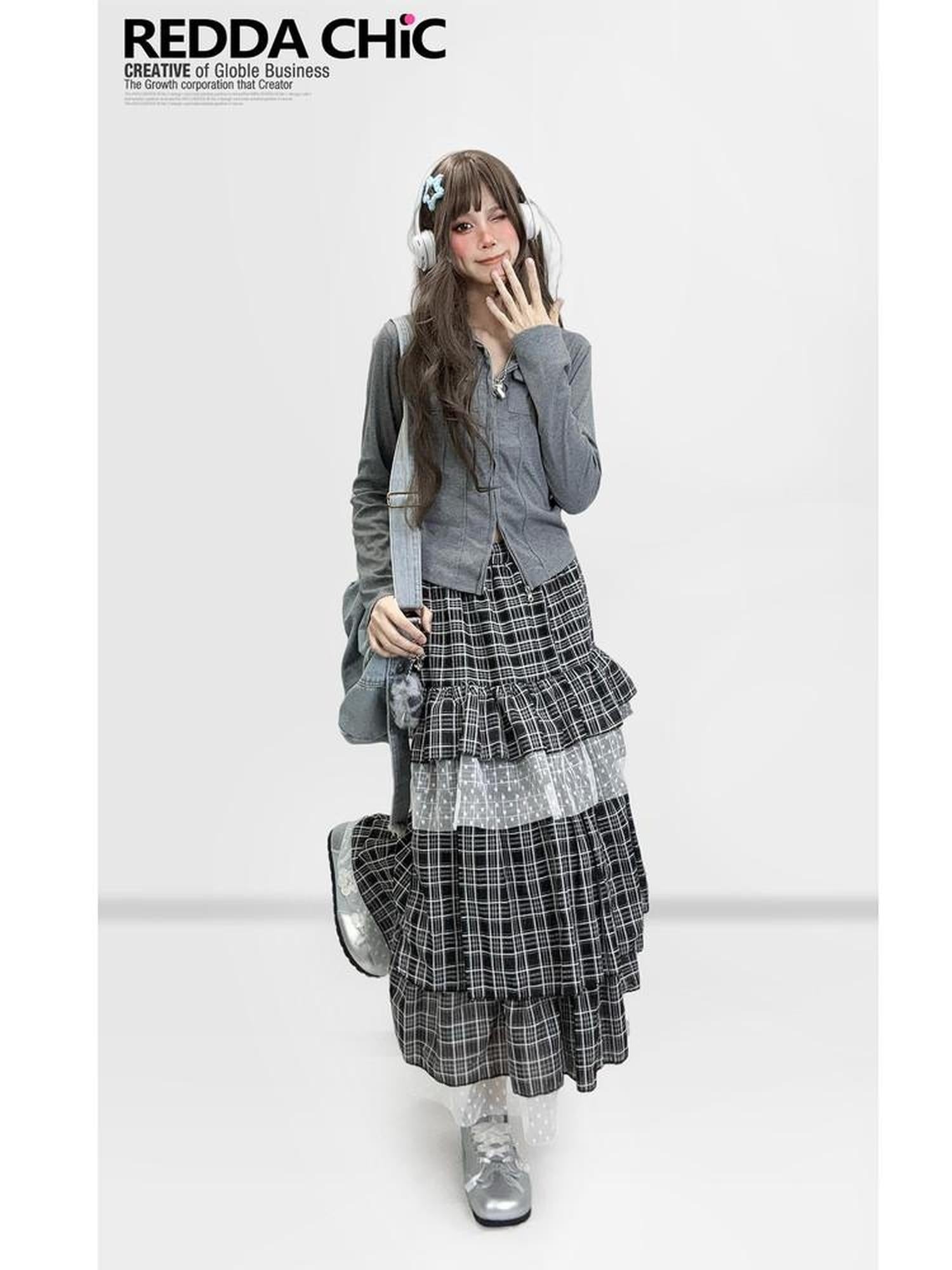 ReddaChic Slim Fit Casual Knit Gray Zip Fly Young Women Street Style Wide-Leg Jeans