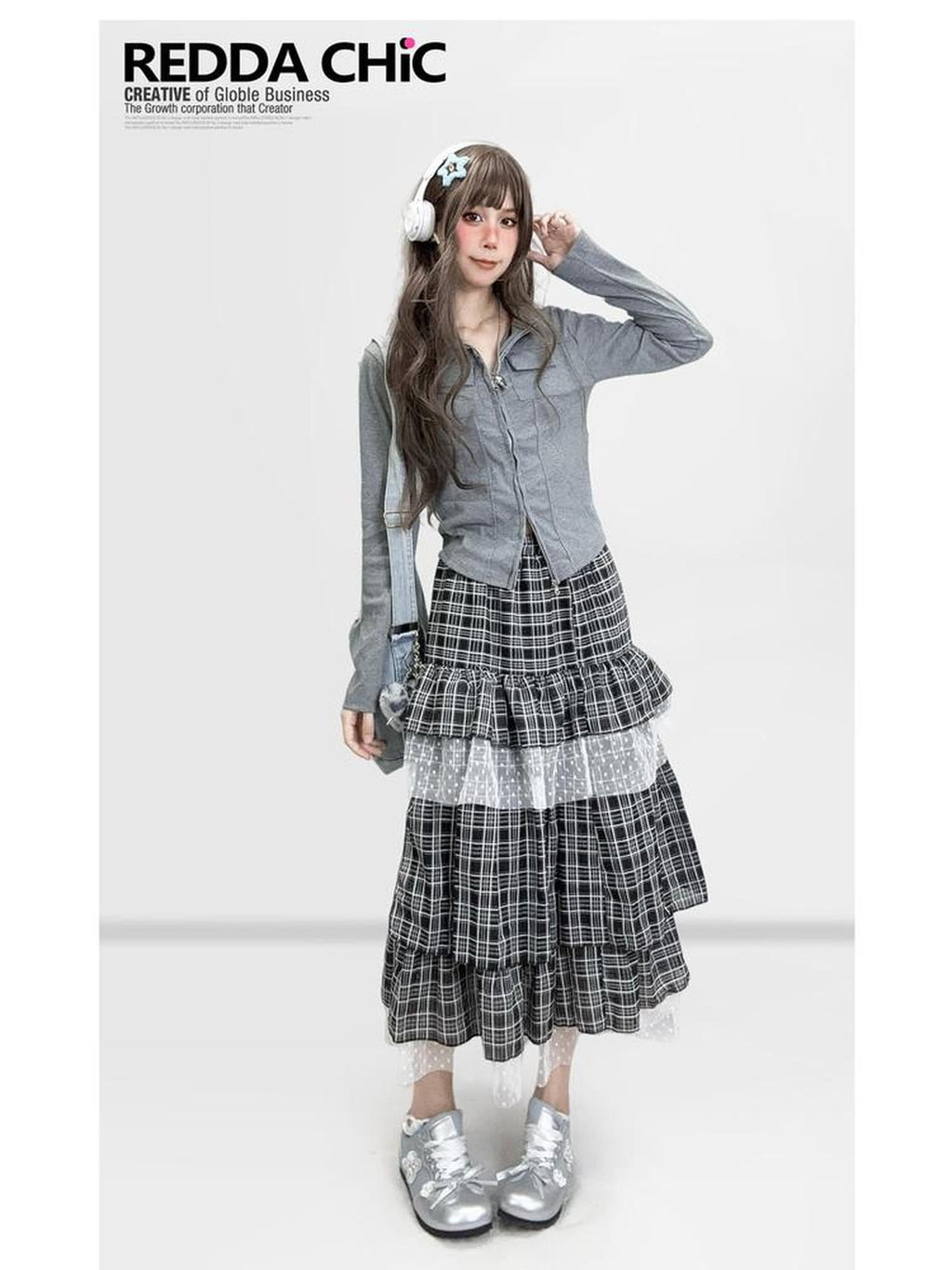 ReddaChic Slim Fit Casual Knit Gray Zip Fly Young Women Street Style Wide-Leg Jeans