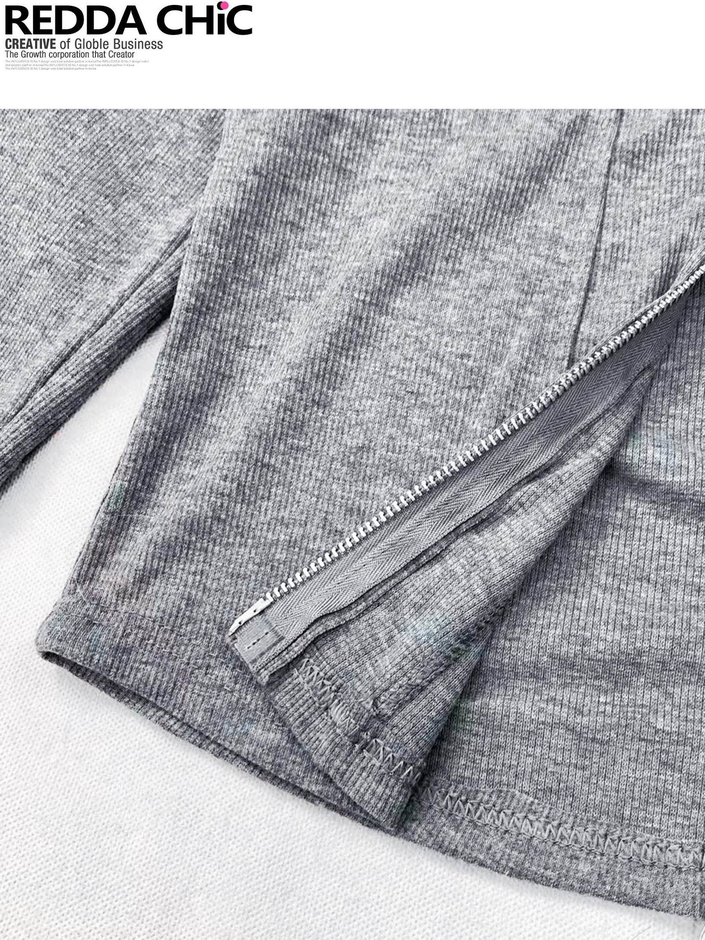 ReddaChic Slim Fit Casual Knit Gray Zip Fly Young Women Street Style Wide-Leg Jeans