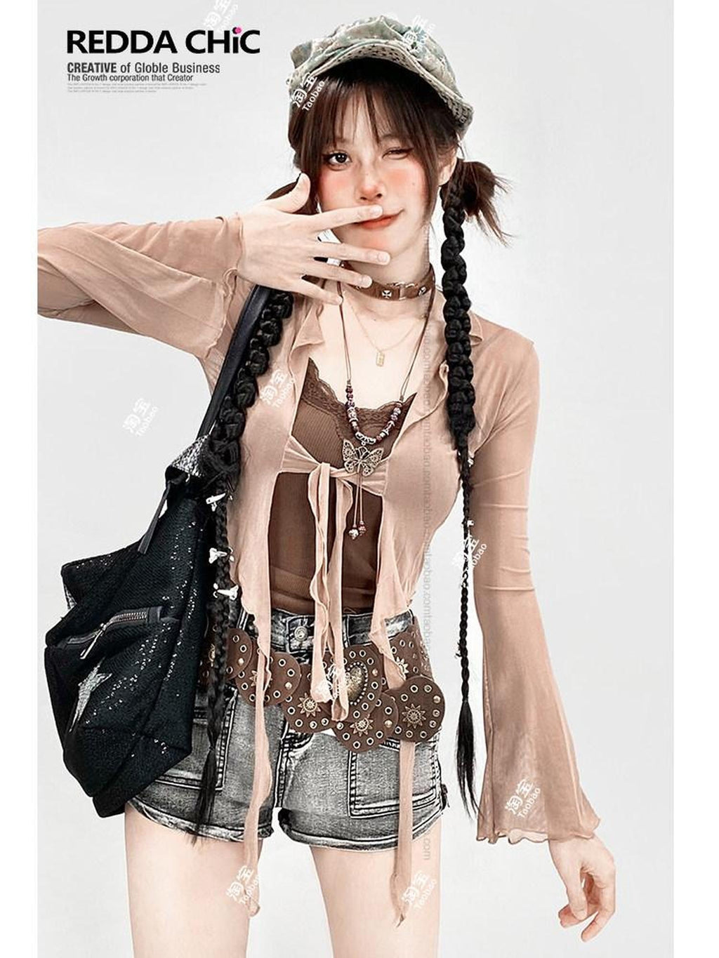 ReddaChic Slim Fit V-neck Cropped Brown Street Style Lightweight Knit One Size Sweaters