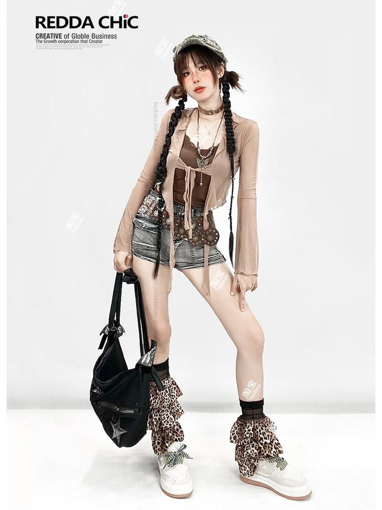 ReddaChic Slim Fit V-neck Cropped Brown Street Style Lightweight Knit One Size Sweaters