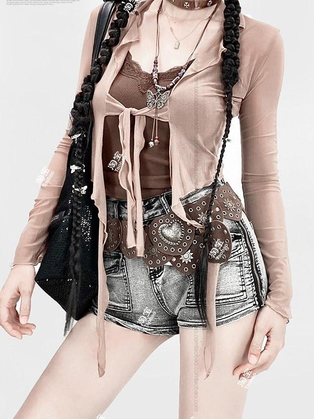 ReddaChic Slim Fit V-neck Cropped Brown Street Style Lightweight Knit One Size Sweaters