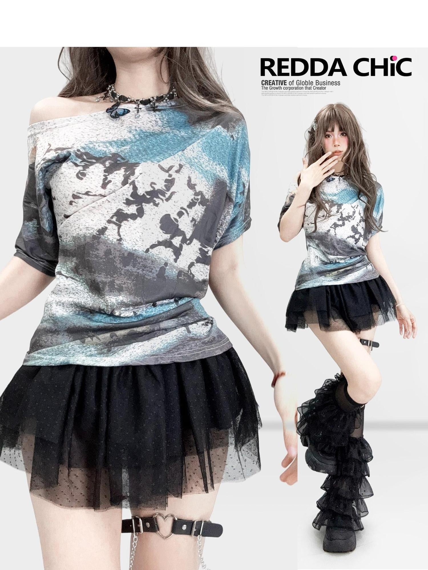 ReddaChic Slim Fit Vintage Tie Dye Abstract Print Women Blue Flare Jeans