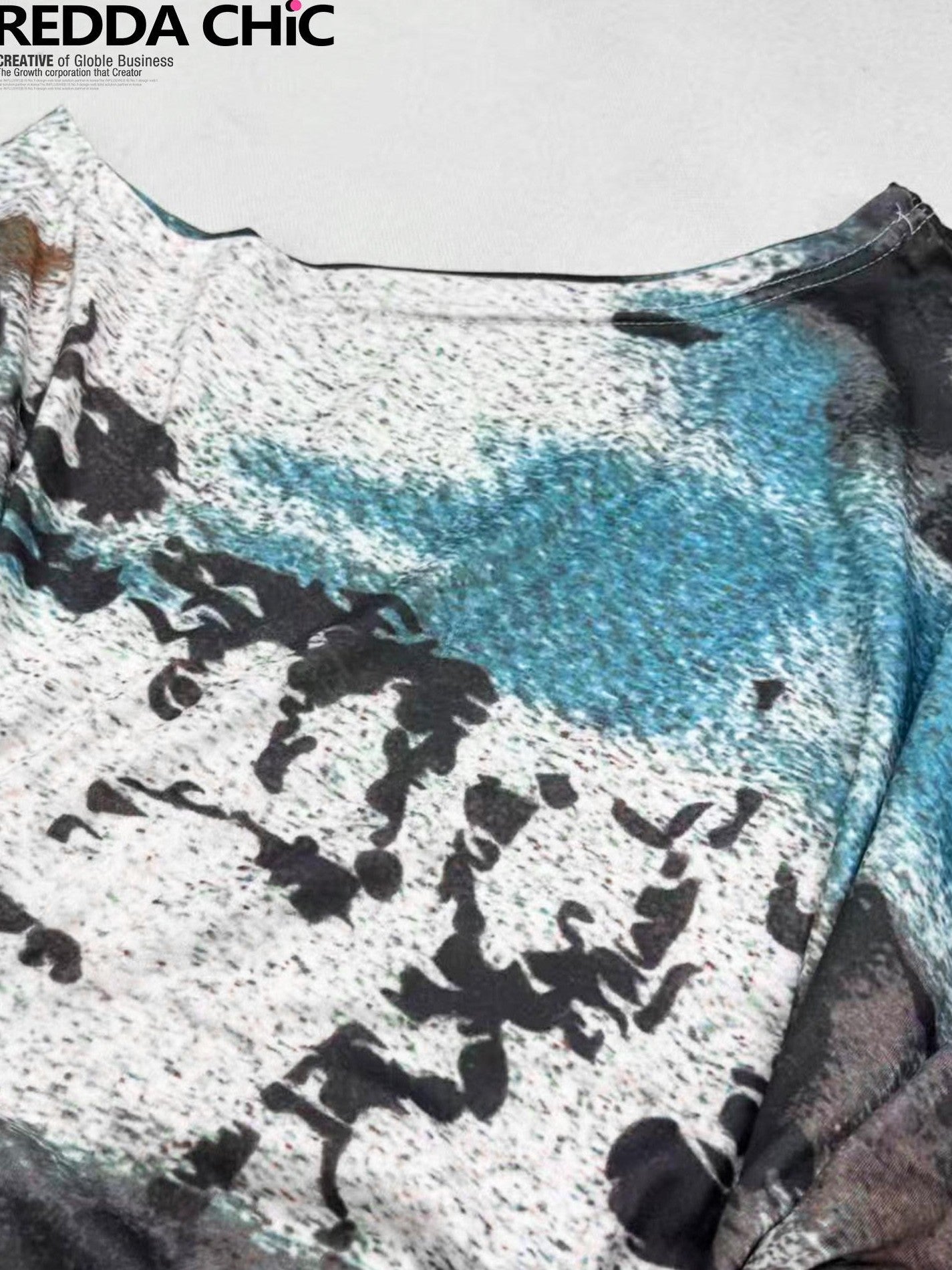 ReddaChic Slim Fit Vintage Tie Dye Abstract Print Women Blue Flare Jeans