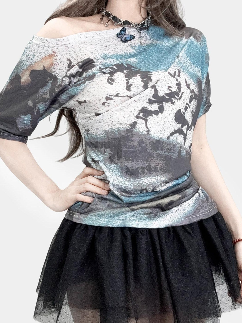 ReddaChic Slim Fit Vintage Tie Dye Abstract Print Women Blue Flare Jeans