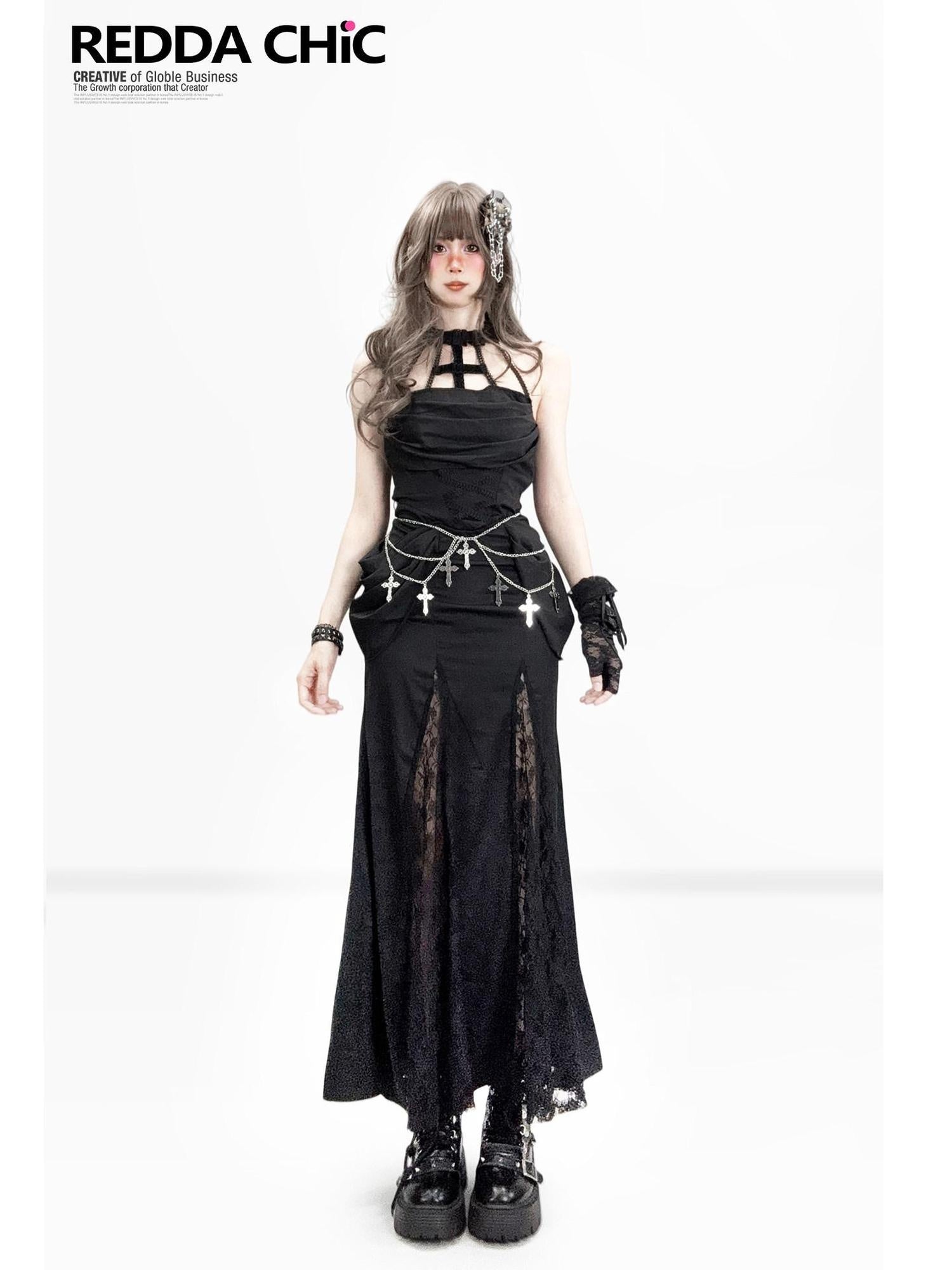 ReddaChic Slimming Gothic Lace Cutout Bodycon Womens Citywalk Tube Tops / Bandeaus