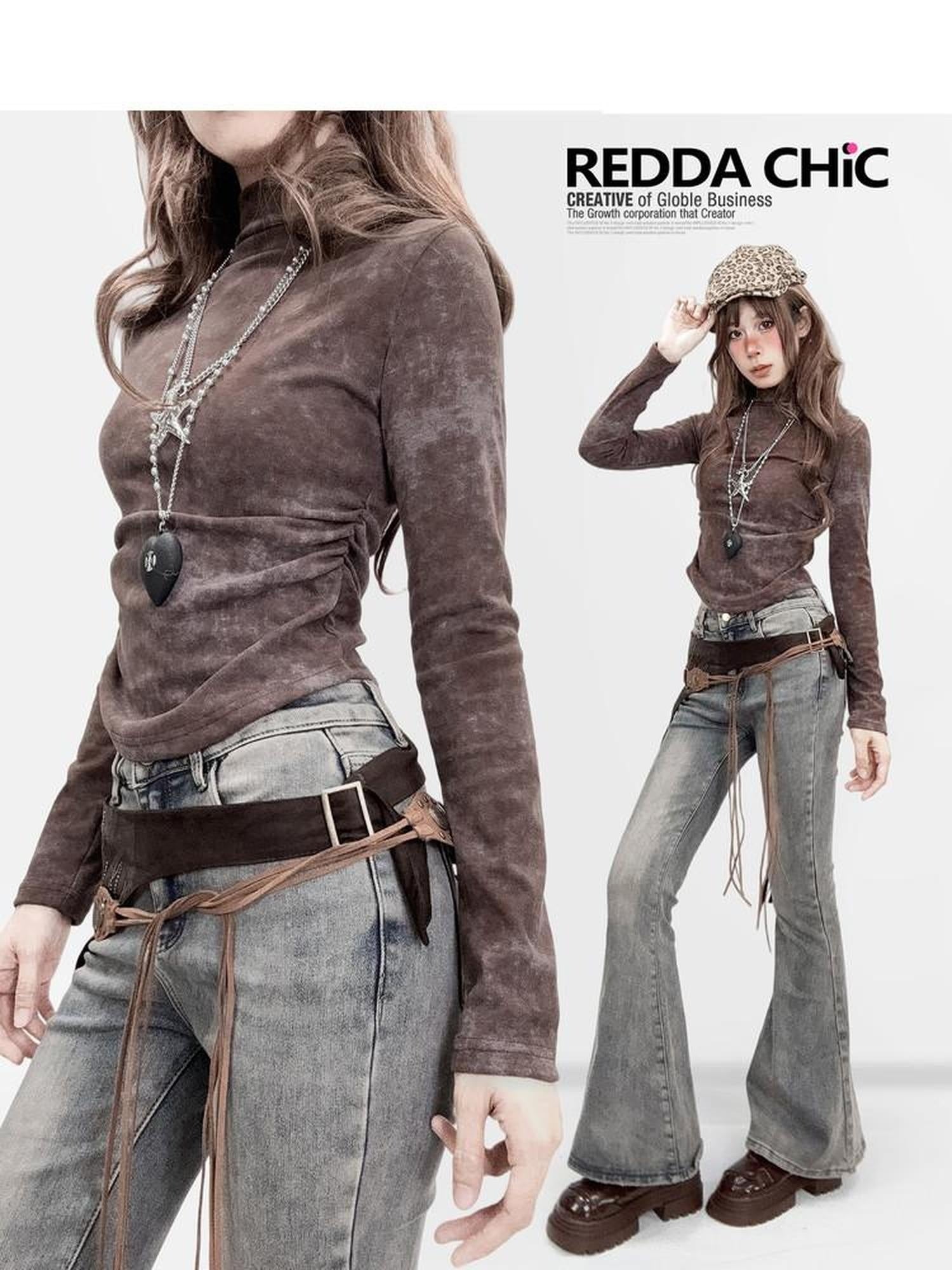 ReddaChic Soft Brushed Tie Dye Vintage Slim Fit Coffee Color Ladies One Size Denim Shorts