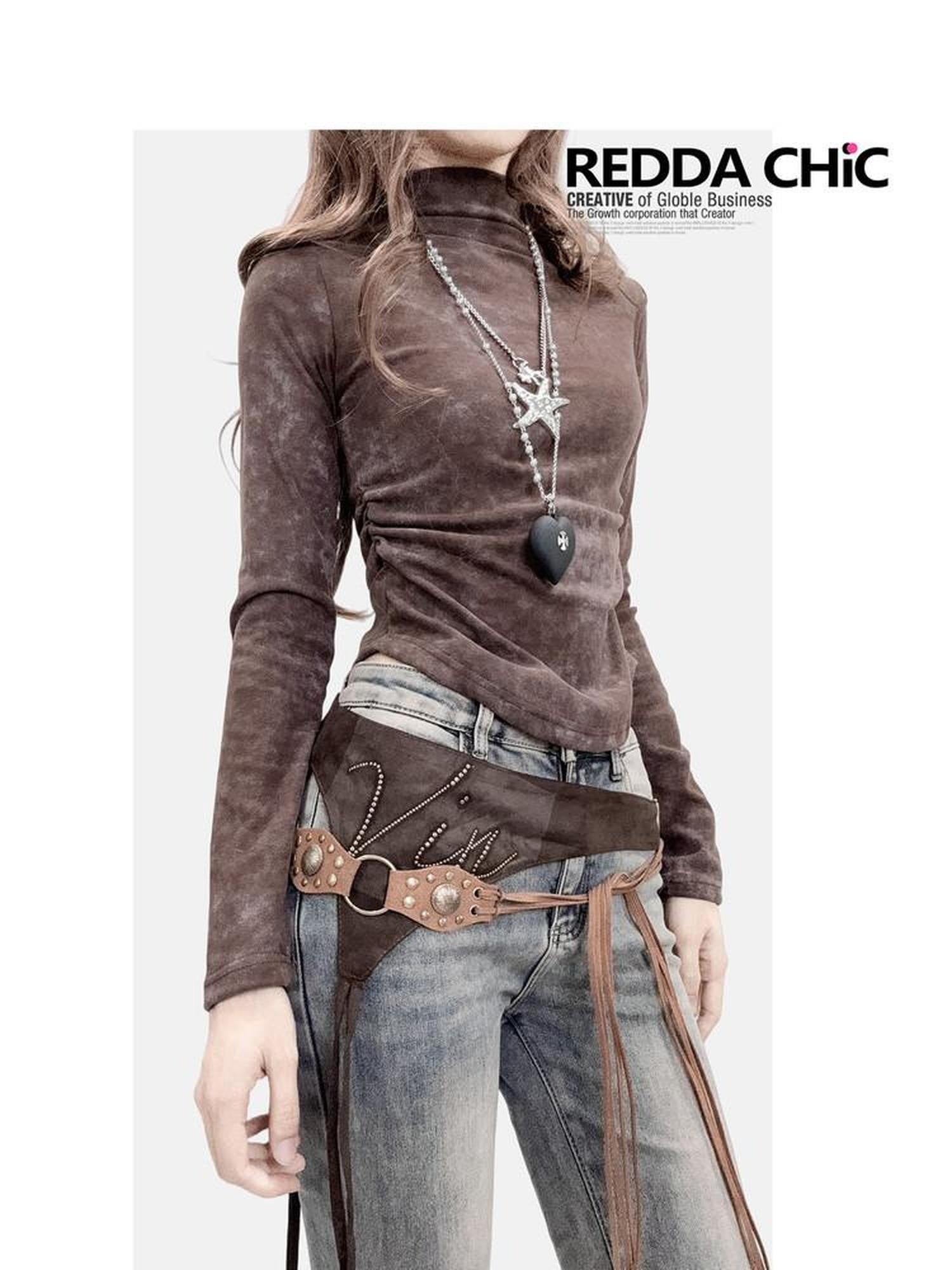 ReddaChic Soft Brushed Tie Dye Vintage Slim Fit Coffee Color Ladies One Size Denim Shorts