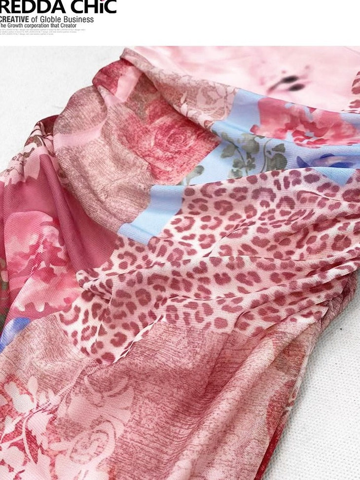 ReddaChic Soft Stretch Printed Pink Vacation Style High Rise Cozy Knitted Leg Warmers