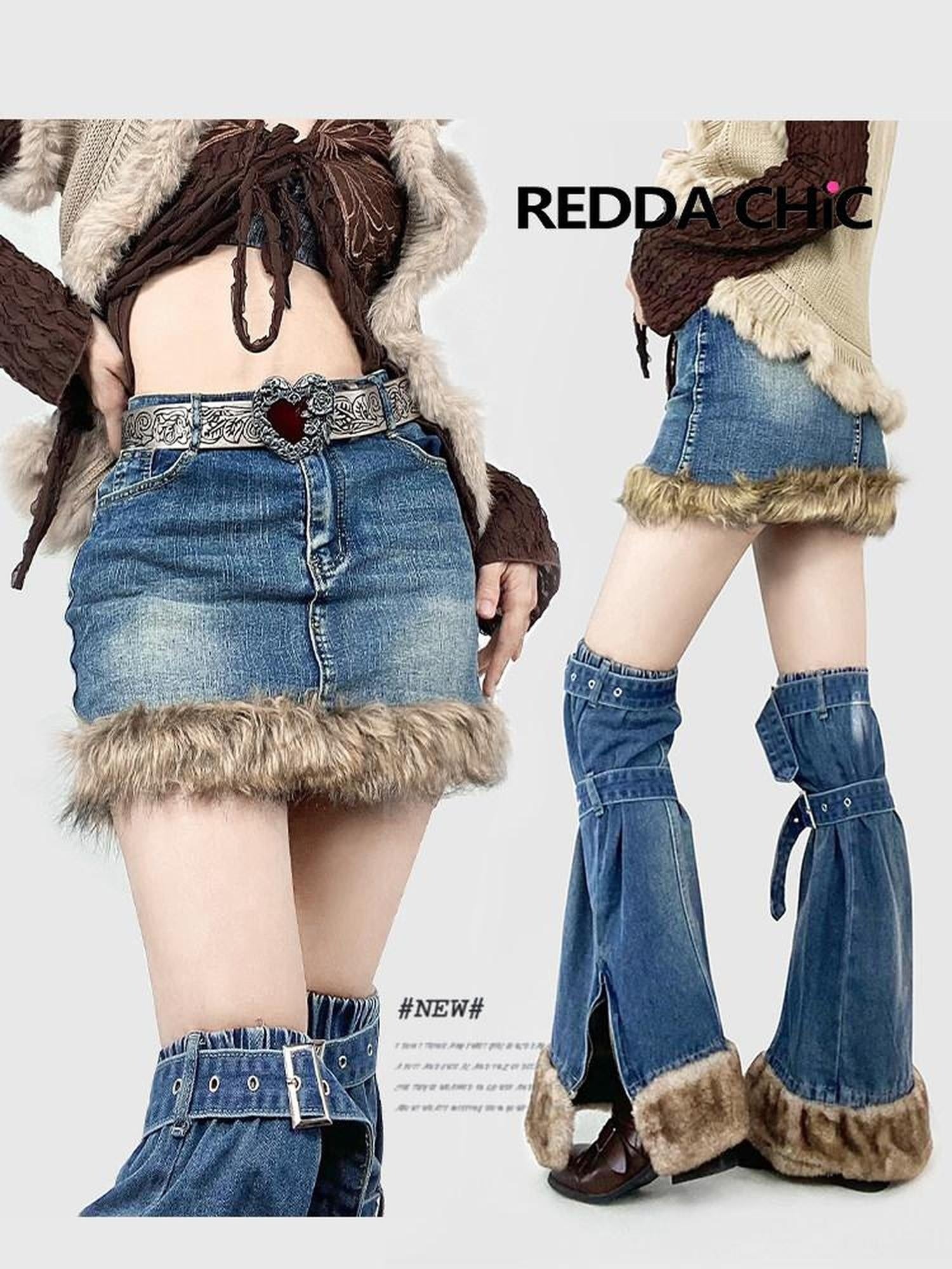 ReddaChic Solid Color Street Style High Waist Blue Sizes S To Xl Leg Warmers
