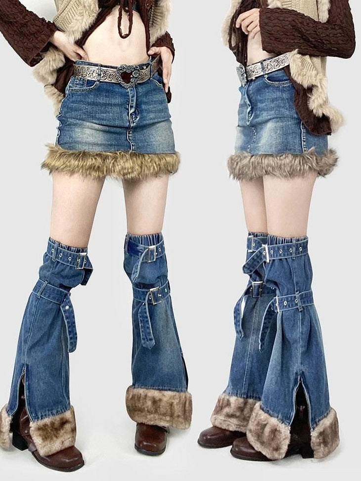 ReddaChic Solid Color Street Style High Waist Blue Sizes S To Xl Leg Warmers