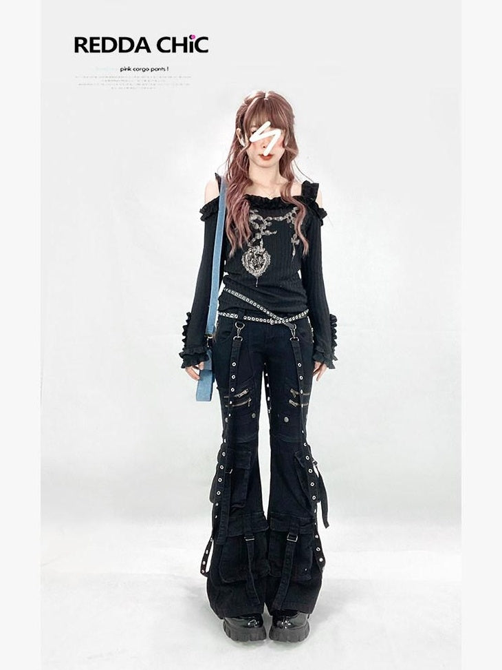 ReddaChic Studded Soft Pu Finish Versatile Belted Pin Buckle Young Women Denim Shorts
