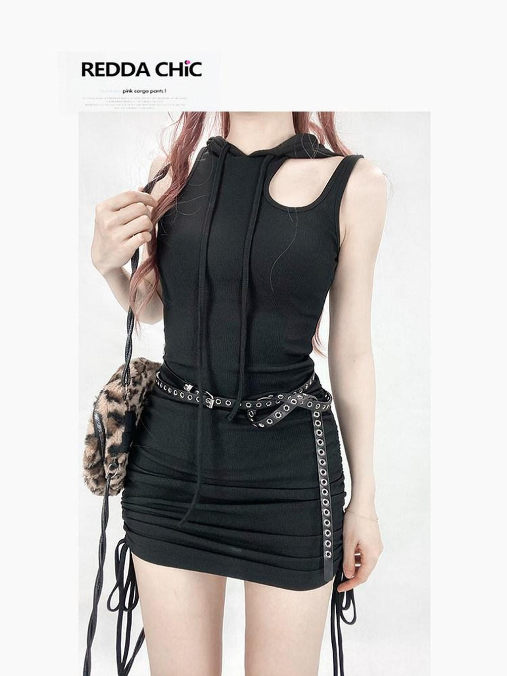 ReddaChic Studded Soft Pu Finish Versatile Belted Pin Buckle Young Women Denim Shorts