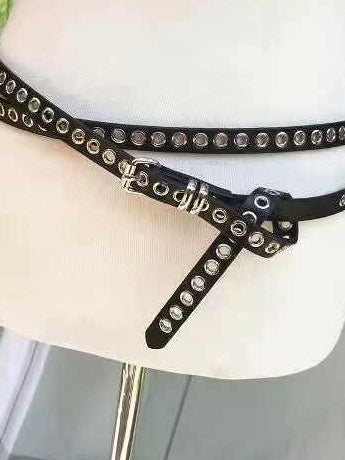 ReddaChic Studded Soft Pu Finish Versatile Belted Pin Buckle Young Women Denim Shorts