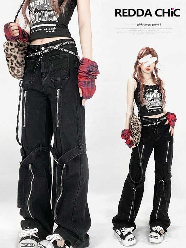 ReddaChic Studded Soft Pu Finish Versatile Belted Pin Buckle Young Women Denim Shorts