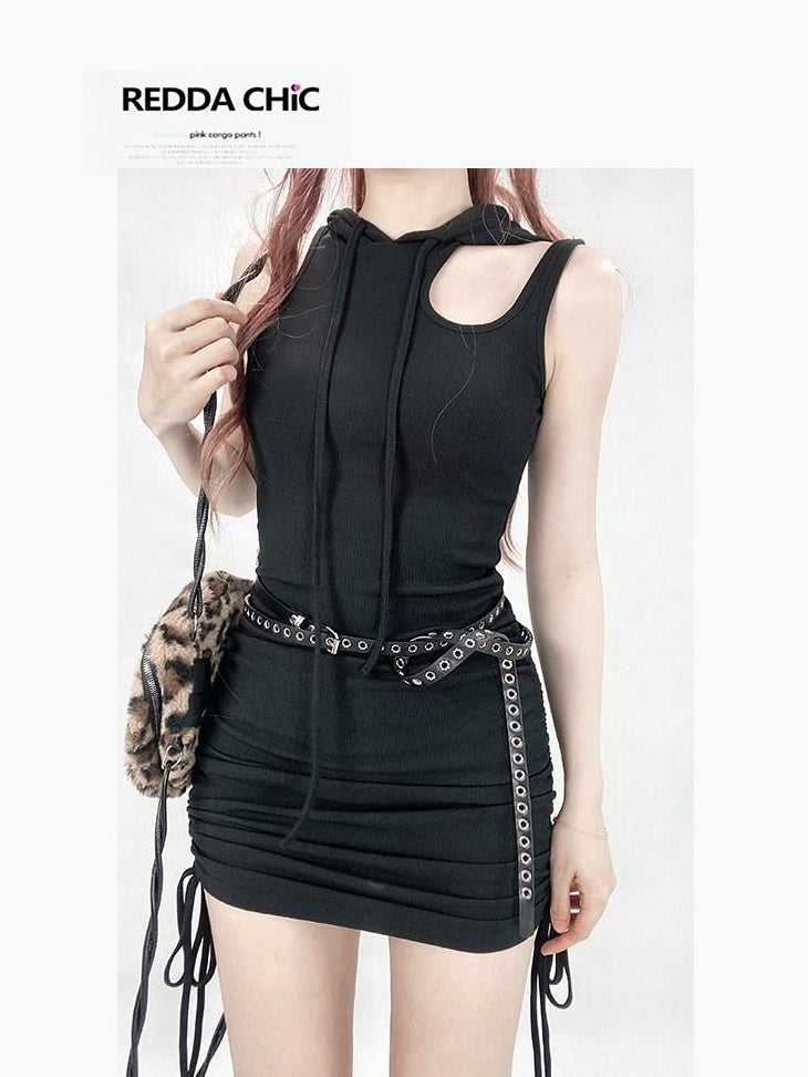 ReddaChic Studded Soft Pu Finish Versatile Belted Pin Buckle Young Women Denim Shorts