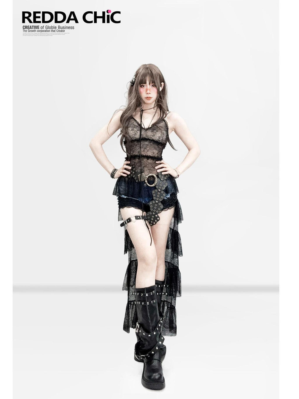 ReddaChic Sultry Black Lace Slim Fit Concert Ready Women Chic Strapless Midi Dresses