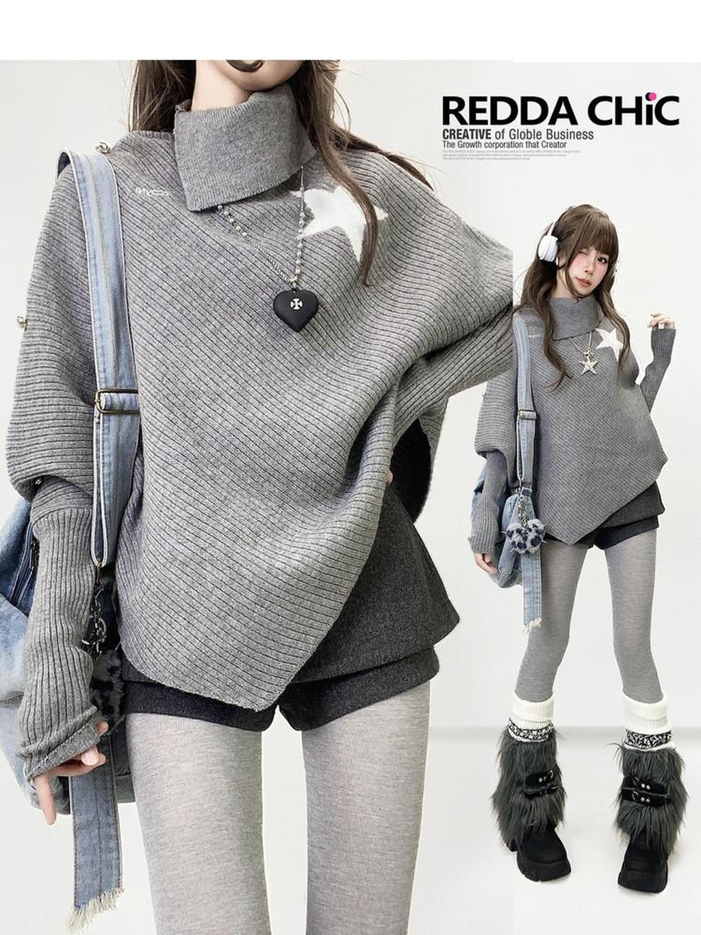 ReddaChic Thermal Commuter Relaxed Fit Office Crew Gray Solid Short Sleeve T-Shirts