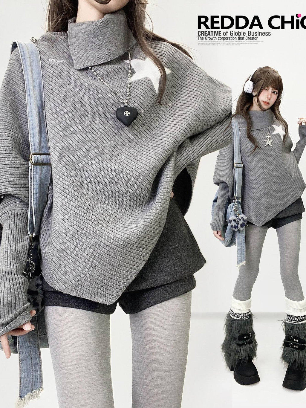 ReddaChic Thermal Commuter Relaxed Fit Office Crew Gray Solid Short Sleeve T-Shirts