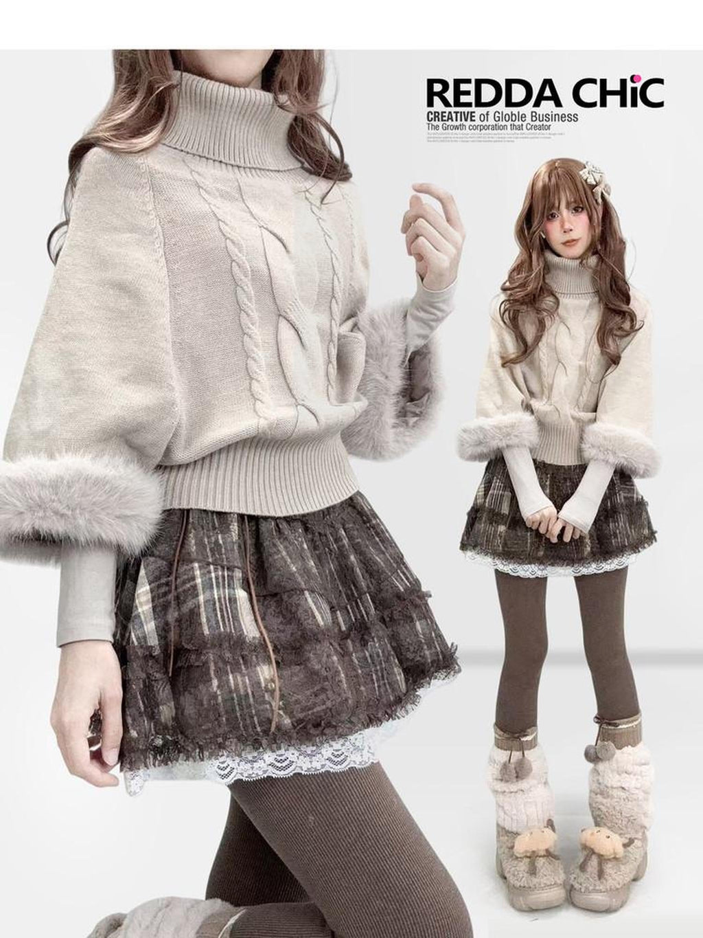 ReddaChic Thermal Warm Oatmeal Loose Fit Commuter Office Casual Short Trousers