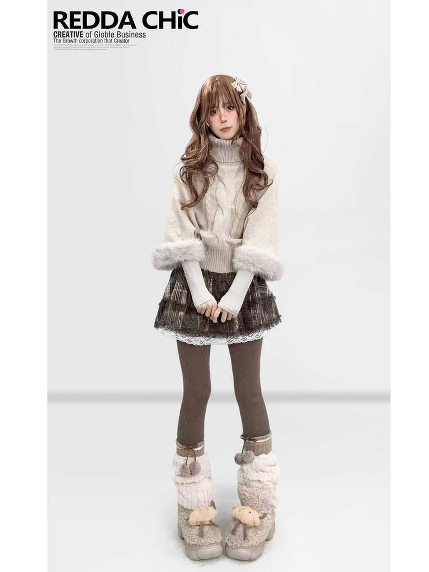 ReddaChic Thermal Warm Oatmeal Loose Fit Commuter Office Casual Short Trousers