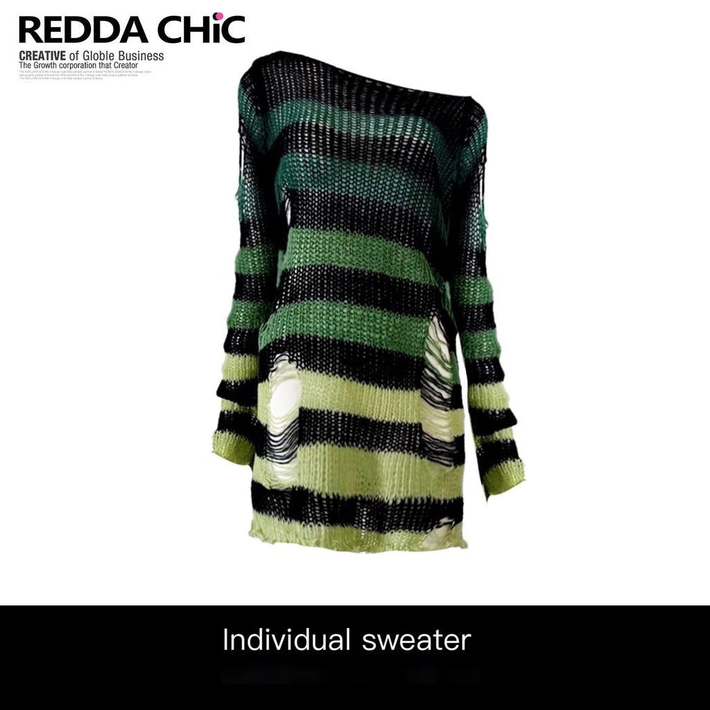 ReddaChic_Thermal_Warm_Striped_Loose_Commuter_Pullover_Round_Neck_Green_Tank_Tops_MISSTT