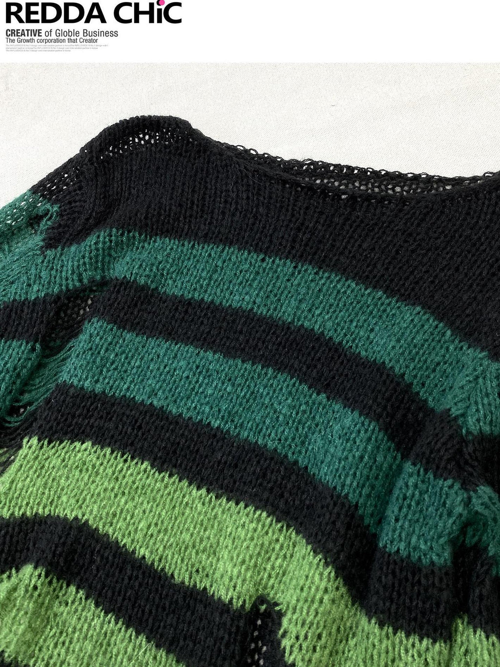 ReddaChic Thermal Warm Striped Loose Commuter Pullover Round Neck Green Tank Tops