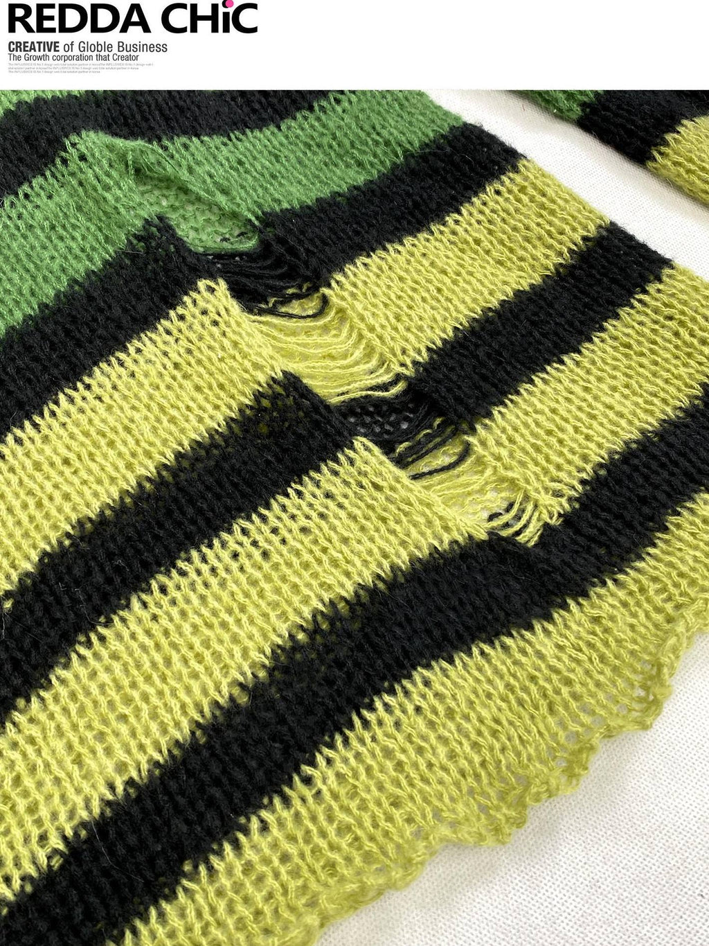 ReddaChic Thermal Warm Striped Loose Commuter Pullover Round Neck Green Tank Tops