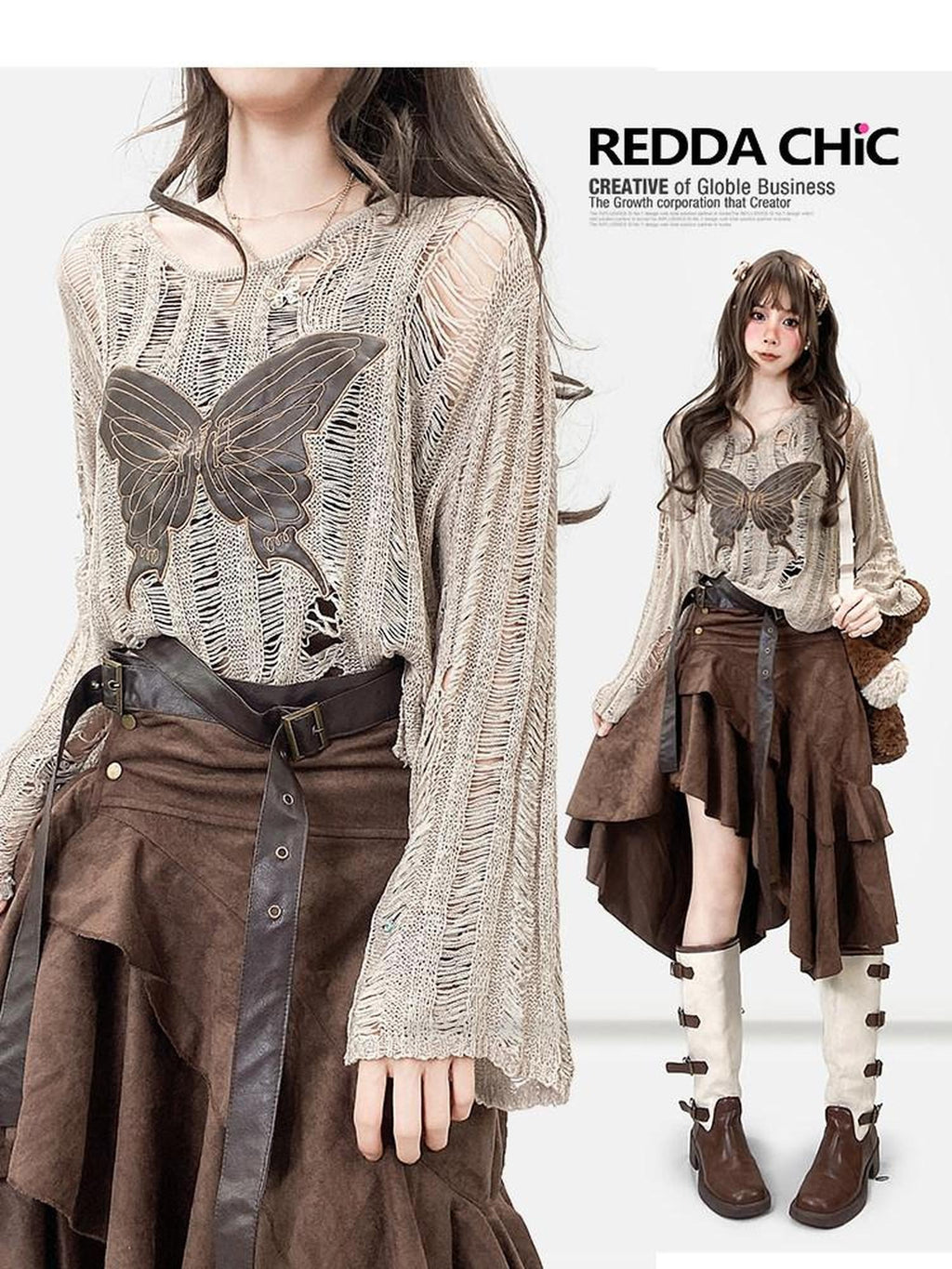 ReddaChic Thermal Warm Workwear Loose Fit Bow Detail Office Khaki One Size Mini Skirts