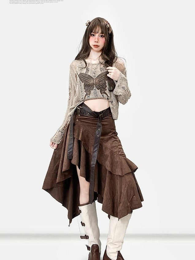 ReddaChic Thermal Warm Workwear Loose Fit Bow Detail Office Khaki One Size Mini Skirts