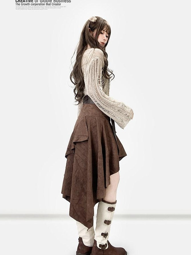 ReddaChic Thermal Warm Workwear Loose Fit Bow Detail Office Khaki One Size Mini Skirts