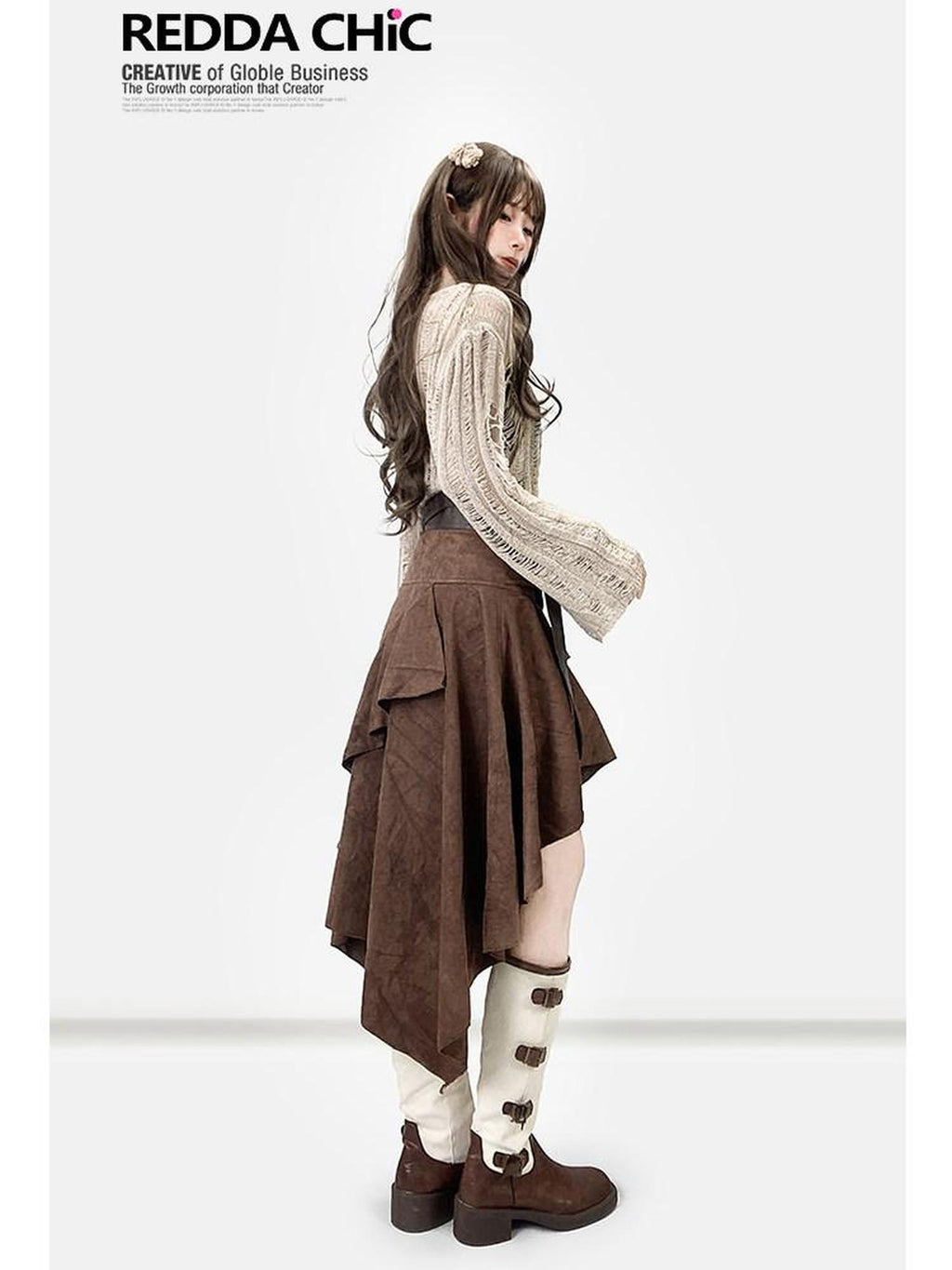 ReddaChic Thermal Warm Workwear Loose Fit Bow Detail Office Khaki One Size Mini Skirts