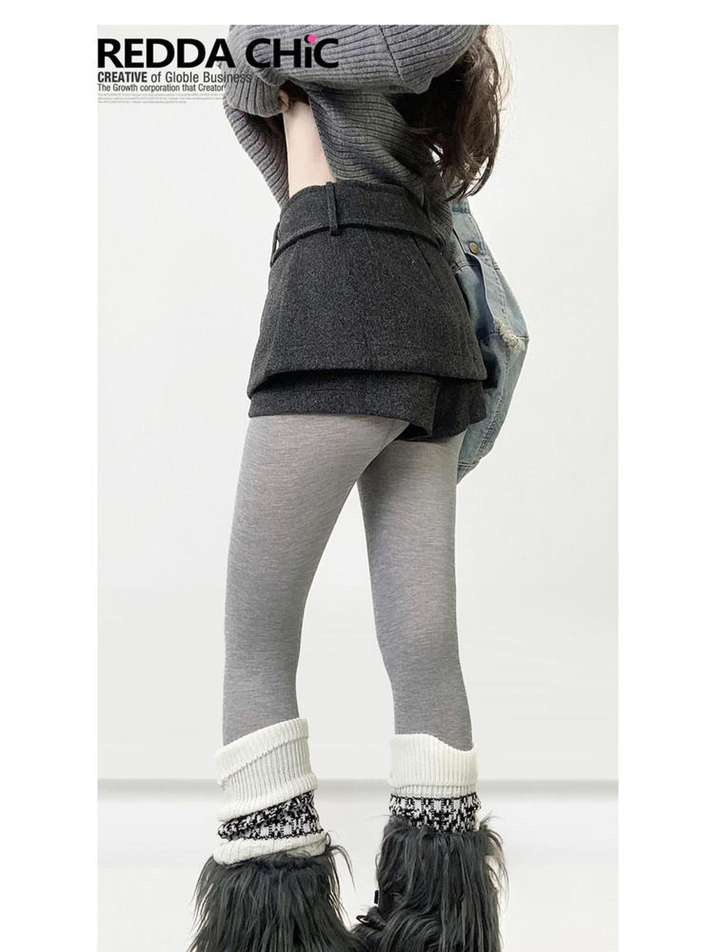 ReddaChic Thick Casual Spliced Side Zip Dark Gray Women Citywalk Long Sleeve T-Shirts