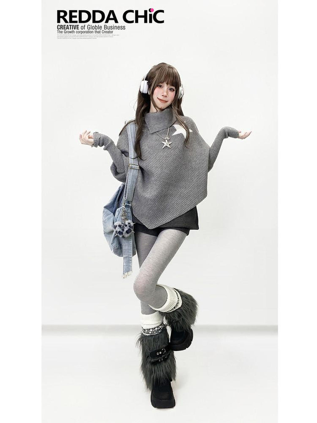 ReddaChic Thick Casual Spliced Side Zip Dark Gray Women Citywalk Long Sleeve T-Shirts