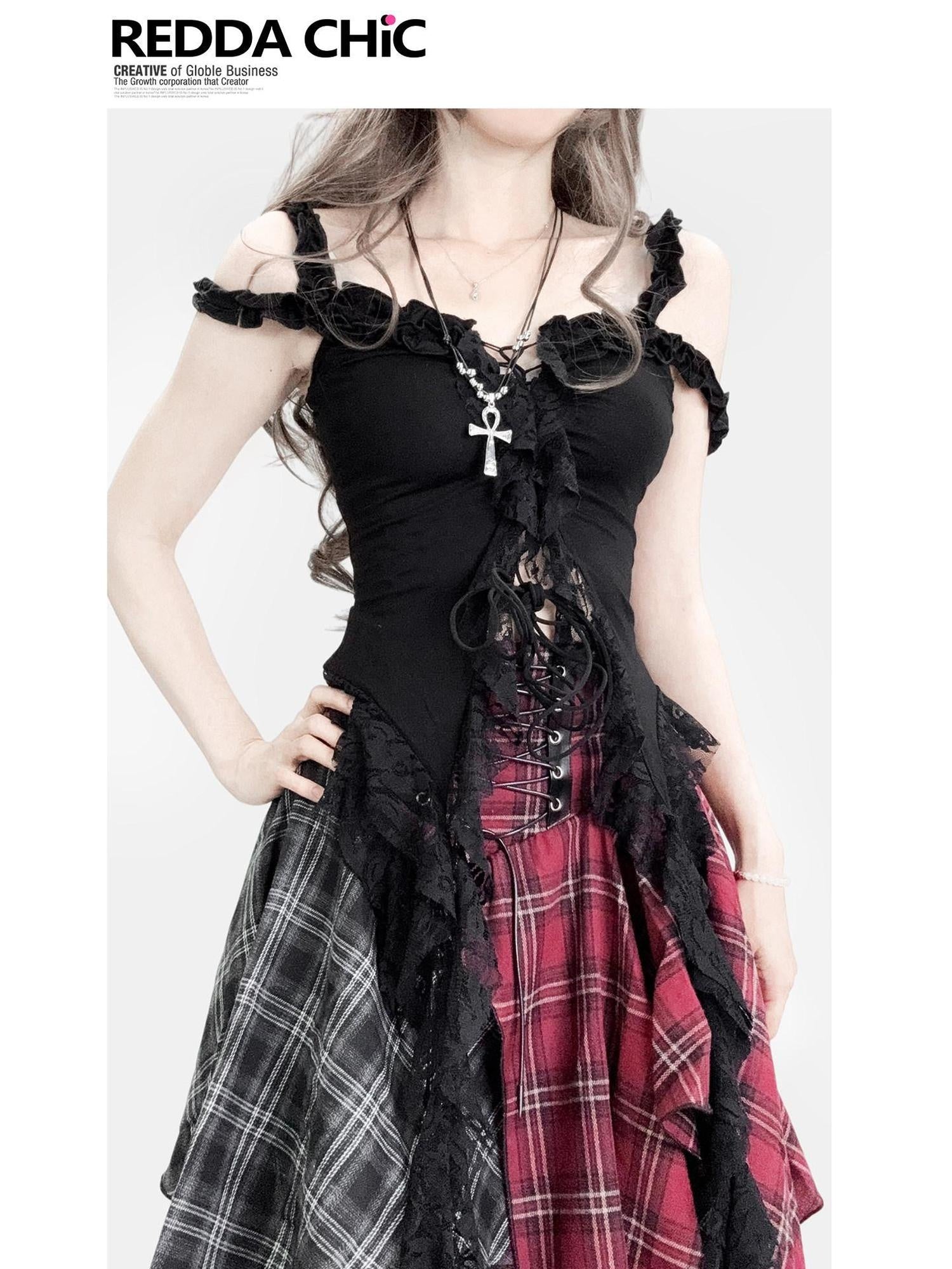 ReddaChic Tie Front Lace Cropped V-neck Slim Curve Vest Women Knit Cardigans